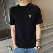 以純（YISHion）2023純棉短袖t恤男潮牌韓版寬松白搭半袖短袖男T恤學(xué)生體恤打底衫 小鹿黑色 純棉 L 115-130斤
