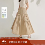 茵曼章若楠同款|半身裙夏季女裝新潮a字裙擺顯瘦蛋糕裙子 卡其色 XL