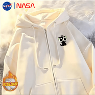 NBHD NASA港風(fēng)羅小黑卡通連帽開(kāi)衫拉鏈衛衣男女同款時(shí)尚百搭秋冬款外套 杏色-【羅小黑】 加絨 2XL