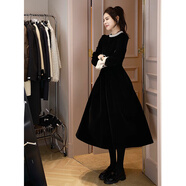 小紅書(shū)爆款赫本風(fēng)氣質(zhì)黑色中長(cháng)款連衣裙女秋冬2025新款時(shí)尚百搭絲 黑色長(cháng)款連衣裙 L  建議100-115斤