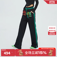 拉拉波波設(shè)計(jì)感撞色刺繡休閑褲女時(shí)尚運(yùn)動(dòng)側(cè)邊條寬松顯瘦衛(wèi)褲LBCC-WXZC60 黑色 L