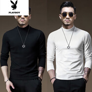 花花公子2件秋衣莫代爾男士高領(lǐng)長(cháng)袖t恤薄款內搭春秋季純色修身打底衫 高領(lǐng)黑+高領(lǐng)白 L 【100-120斤內】
