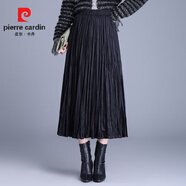 皮爾卡丹（pierre cardin）復古感褶皺絲絨半身裙2025新款秋冬垂墜感顯瘦壓褶大擺百褶裙 黑色 均碼