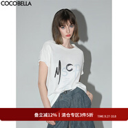 COCOBELLA亮片字母印花刺繡簡(jiǎn)約短袖T恤女寬松圓領(lǐng)上衣TS77 白色 XL