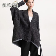 筱笙記秋冬季原創(chuàng)寬松雜線針織蝙蝠袖厚針織單?？叟缡矫麓蟠a短外套 灰色 均碼
