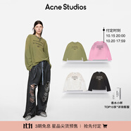 Acne Studios【預(yù)售】 男女同款 做舊1996印花寬松落肩長(zhǎng)袖T恤上衣CL0197 橄欖綠色 S -女 / XS-男