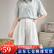 蘿美醬西裝短褲女五分2025新款a字寬松夏季高腰遮肉顯瘦薄款闊腿休閑褲 白色 S 【建議80-90斤】