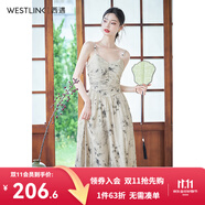 西遇新中式國風(fēng)連衣裙女2025年夏季新款高級(jí)感顯瘦抹胸吊帶裙子 綠色 L