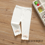 甜承智女童底褲夏裝兒童新款寶寶夏季薄款褲子七分褲外穿小女孩洋氣 2511米黃蝴蝶結白色 73