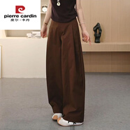 皮爾卡丹（pierre cardin）時(shí)尚潮流側壓褶闊腿褲女2025秋季新款大碼胖mm高腰寬松百搭彎刀褲 深棕 今年流行的輕奢品牌 L 建議100-115斤