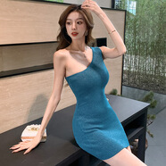 柏歐迪芬奈絲 BORDIFENASI性感斜肩亮絲針織女裝連衣裙25夏季新款修身氣質(zhì)包臀鉛筆裙 圖片色 S