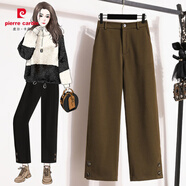 皮爾卡丹（pierre cardin）大碼毛呢九分闊腿褲2025秋冬新款時尚洋氣加厚直筒休閑開叉長褲子 咖色 S 【建議80-95斤】
