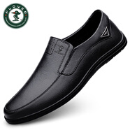 PLOVER男鞋新款秋季透氣皮鞋男一腳蹬軟皮軟底男士休閑豆豆鞋 黑色軟皮軟底 【啄木鳥(niǎo)】 37 標(biāo)準(zhǔn)皮鞋碼