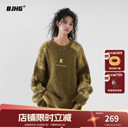 BJHG無畏同款不計后果提花高級感情侶毛衣外套秋冬季女生慵懶風針織衫 黃海松茶 L （170-200斤）