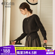Olrain歐芮兒法式一字領(lǐng)毛衣女裝冬季新款開叉下擺收腰套頭衫 茶褐色 XL