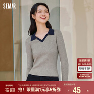森馬毛衣女短款修身顯瘦簡(jiǎn)約春秋撞色polo領(lǐng)毛衫復(fù)古109524107003