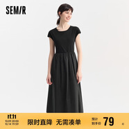 森馬連衣裙女圓領(lǐng)修身長裙氣質(zhì)時尚夏百搭拼接大擺裙107424114009