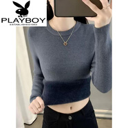 花花公子（PLAYBOY）2025秋冬新款加絨毛衣女加厚一體絨內搭低領(lǐng)打底針織衫保暖 保暖咖啡 M