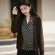 凌秋波點(diǎn)撞色拼接假兩件外穿長(cháng)袖女秋冬新款收腰顯瘦v領(lǐng)系扣針織開(kāi)衫 可可色 L