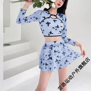曇蓓漫泳衣女泡溫泉2022新款保守仙女范分體裙式遮肚顯瘦少女學(xué)生ins風(fēng)0 9303藍(lán)色 L 【建議95-105斤】