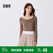 森馬長袖T恤女短款上衣顯瘦純色背心春秋緊身兩件套107624101002
