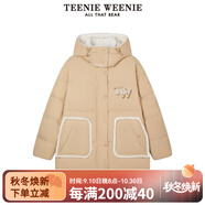 TEENIE WEENIE仿羊羔絨拼接小熊女裝冬季小個子面包羽絨服外套 卡其色 L 170