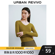 UR秋季新款女裝簡(jiǎn)約基礎(chǔ)百搭休閑修身V領(lǐng)針織衫UWB940008 褐綠 M