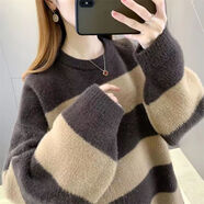 俞兆林（YUZHAOLIN）韓系甜美套頭針織衫女2025秋冬新款條紋學(xué)院慵懶風(fēng)內(nèi)搭打底毛衣女 深棕咖色   M 建議95-105斤