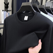 花花公子（PLAYBOY）220克新疆長(zhǎng)絨棉純棉圓領(lǐng)套頭保暖打底衫男青年純色運(yùn)動(dòng)上衣 黑色 2XL 建議150-165斤