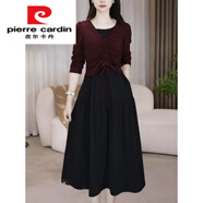 皮爾卡丹（pierre cardin）高端氣質(zhì)長袖兩件套連衣裙女2025春秋新款媽m媽顯瘦背心裙套裝 圖 2XL