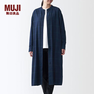 無(wú)印良品 MUJI 女式 新疆棉法蘭絨 立領(lǐng)連衣裙 BCL24C0A 海軍藍X格子 M-L