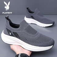 花花公子（PLAYBOY）男鞋網(wǎng)面透氣2025夏季新款運動(dòng)休閑鞋軟底防滑輕便旅游鞋 深灰色一腳蹬8516 38
