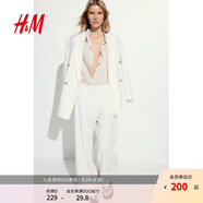 H&M女裝襯衫2025秋季新款翻折領(lǐng)松馳感亞麻法式長袖襯衣1213682 淺米色014 S 160/88