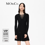 MO&Co.小黑裙搖滾綁帶V領連衣裙鏤空連衣裙摩安珂 黑色 S 160