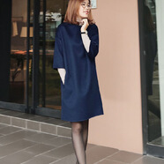 秋冬毛呢連衣裙女七分袖寬松顯瘦 藏青色 2XL