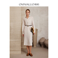 OMNIALUO原創(chuàng  )設計2025新款米白色襯衫式連衣裙女氣質(zhì)通勤長(cháng)裙子 H08杏色 M