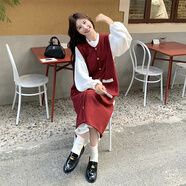 覆古紅色針織連衣裙初秋穿搭2025新款女裝慵懶風(fēng)松弛感裙子兩件套 安可拉紅套裝 針織背心裙 連衣裙 L