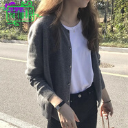 莜仙格春秋針織衫毛衣開衫女大碼胖mm微胖灰色顯瘦圓領(lǐng)外搭上衣外套冬季 灰色 M 【100-110斤】