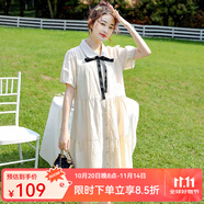 婧麒孕婦裝夏裝連衣裙春夏季薄款韓版簡約孕媽中長裙子時(shí)尚洋氣大碼 杏色-系帶襯衫領(lǐng)可哺乳jly60895 M