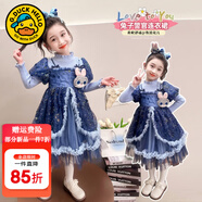 G.DUCKKIDS小黃鴨朱迪兔子衣服女童連衣裙秋冬兒童洛麗塔公主裙女孩生日禮服 藍(lán)色加絨連衣裙 100 尺碼2~3歲【 90-100cm】