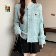 SMVP韓系甜美網(wǎng)紗拼接刺繡長(cháng)袖毛衣外套秋季2025新款寬松軟糯針織上衣 藍色上衣【內搭辣妹上衣港味韓系chic超好看別致胖 M 【80-100斤】