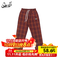 SLAMBLE春季新款黑白格子直筒衛(wèi)褲男女潮流寬松百搭休閑運動長褲 棗紅色 XL