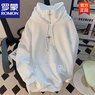 羅蒙（ROMON）重磅美式連帽假兩件衛衣男ins潮牌寬松休閑上衣百搭青少年外套 白色 XL 120-140斤