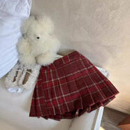 G.duck兒童秋冬裝短裙女童毛呢料百褶裙新款韓版兒童松緊腰紅格子半身裙 紅白方格百褶裙 150 cm