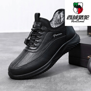 西域駱駝（VANCAMEL）老北京布鞋男冬季加絨保暖中老年爸爸棉鞋軟底防滑運(yùn)動(dòng)健步老人鞋 黑色男棉鞋 38