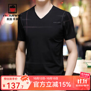 AEMAPE短袖男裝夏季冰爽棉V領(lǐng)t恤青中年雞心領(lǐng)寬松大碼半袖爸爸裝體恤衫 01黑色 M 165/M