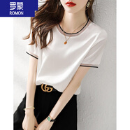 羅蒙（ROMON）短袖T恤女夏季25新款百搭通勤t恤清爽百搭女短袖減齡寬松顯瘦上衣 白色 L 100-115斤
