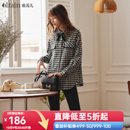 Olrain歐芮兒千鳥(niǎo)格子襯衫女裝秋冬寬松顯瘦時(shí)尚英倫風(fēng)設(shè)計(jì)感上衣 千鳥(niǎo)格（第二批次） L