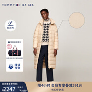TOMMY HILFIGER【防潑水】秋冬季女休閑可收納連帽長(zhǎng)款撼冬保暖羽絨服外套43553 米白色ACI S （推薦：100-115斤）