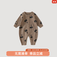 巴厘小豬（BALIPIG）嬰兒秋裝外出服男女寶針織連體衣冬季保暖加厚毛衣純棉寶寶連體衣 咖色 80cm